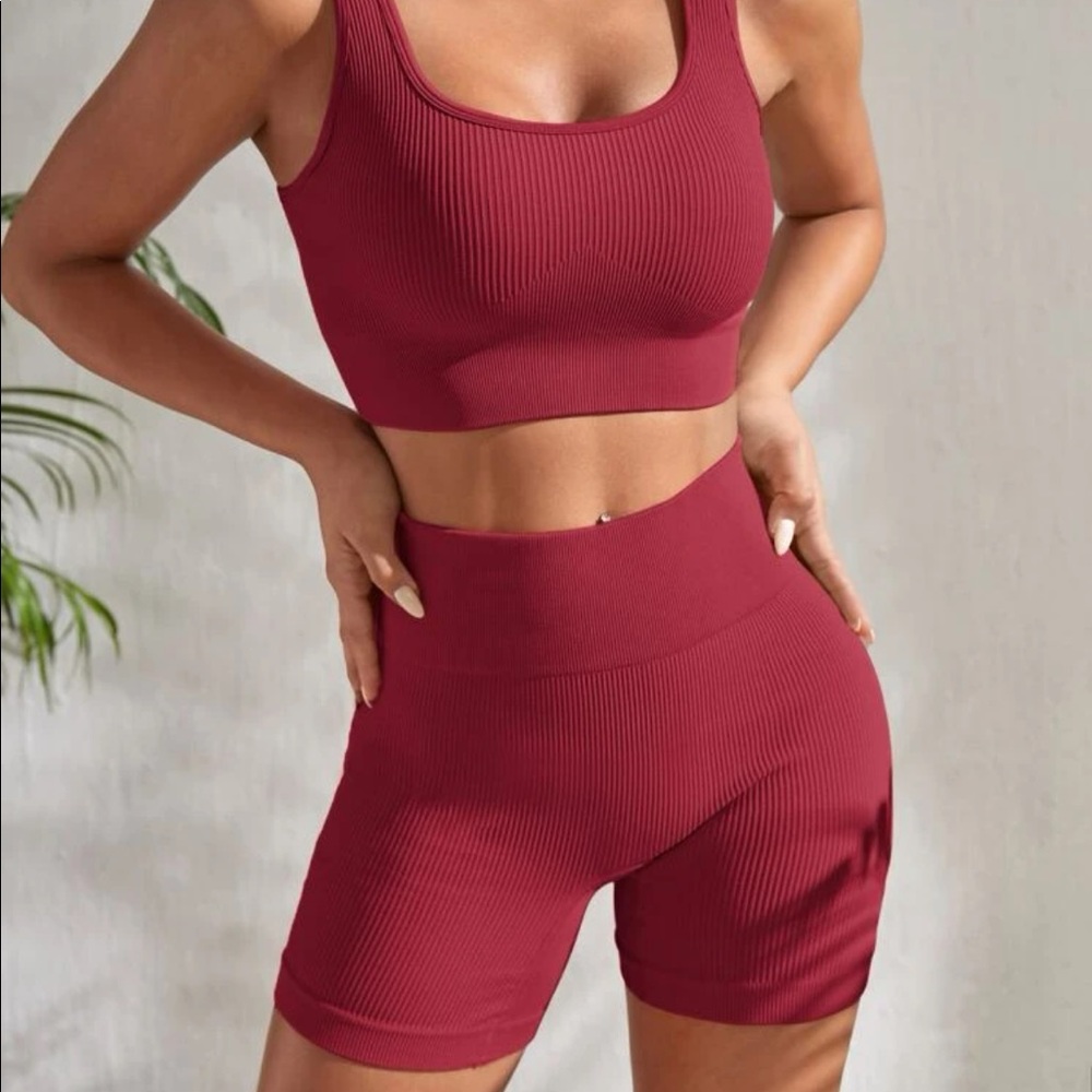 SHEIN Ribbed Knit wide waistband sport set